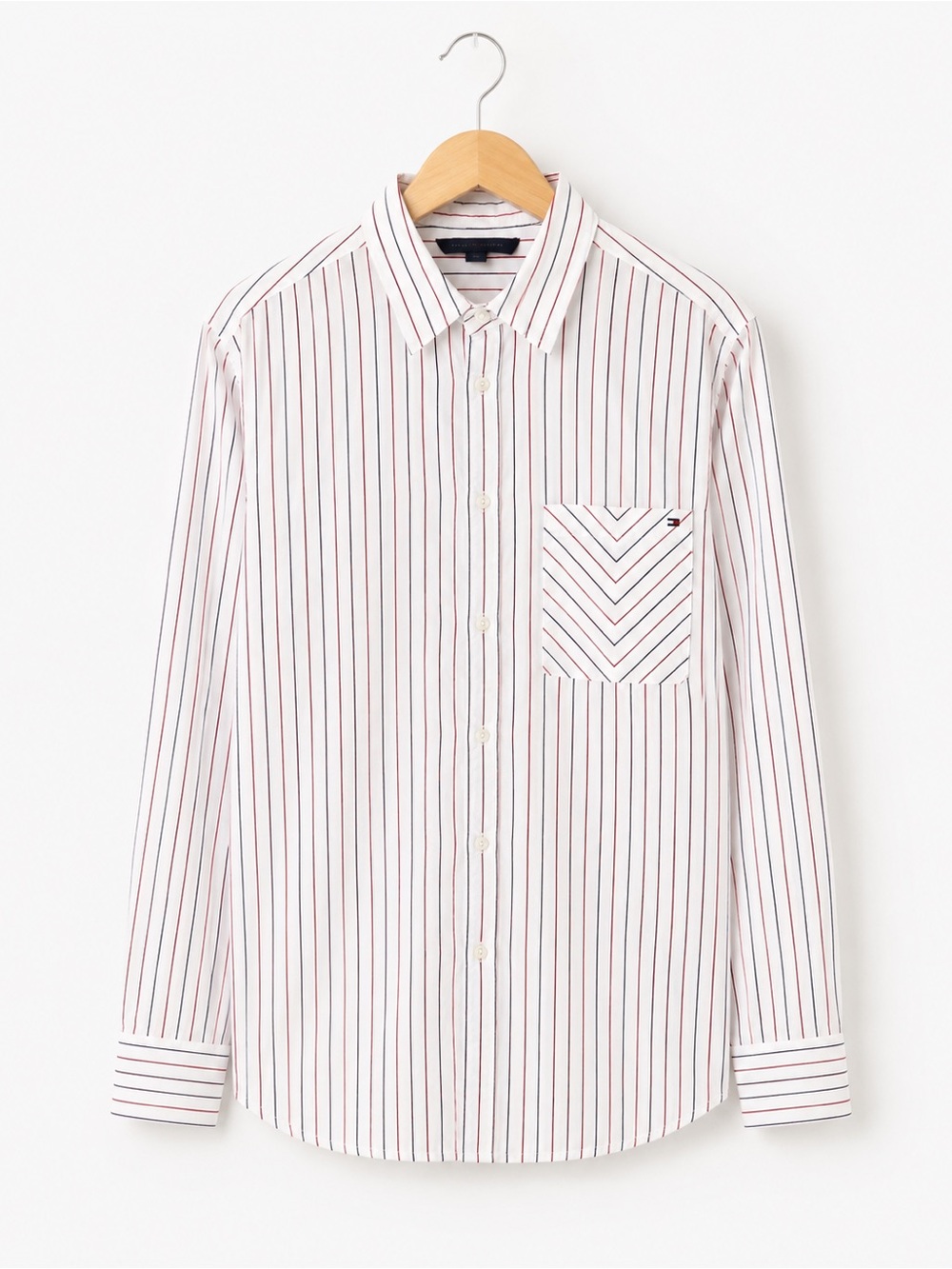 Tommy Hilfiger Red White Navy Striped Button Down Shirt Size S
